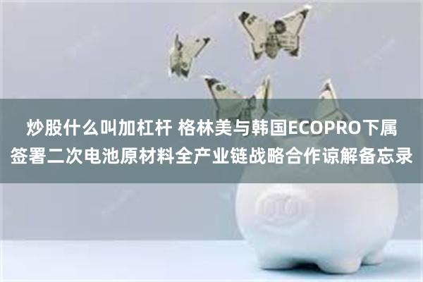 炒股什么叫加杠杆 格林美与韩国ECOPRO下属签署二次电池原材料全产业链战略合作谅解备忘录